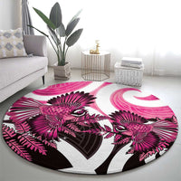 Piwakawaka New Zealand Matariki Round Carpet Maori New Year Silver Fern Pink Galaxy