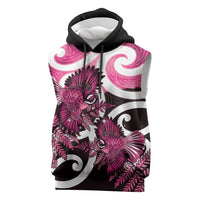 Piwakawaka New Zealand Matariki Sleeveless Hoodie Maori New Year Silver Fern Pink Galaxy LT14 Pink - Polynesian Pride