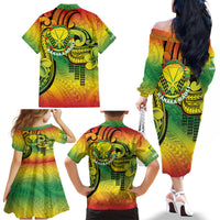 Hawaii Flag Day Family Matching Off The Shoulder Long Sleeve Dress and Hawaiian Shirt Kanaka Maoli With Kakau Polynesian Pattern LT14 - Polynesian Pride