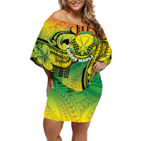 Hawaii Flag Day Family Matching Off Shoulder Short Dress and Hawaiian Shirt Kanaka Maoli With Kakau Polynesian Pattern LT14 Mom's Dress Green - Polynesian Pride