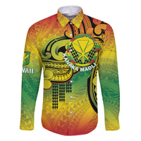 Hawaii Flag Day Family Matching Summer Maxi Dress and Hawaiian Shirt Kanaka Maoli With Kakau Polynesian Pattern LT14 Dad's Shirt - Long Sleeve Green - Polynesian Pride