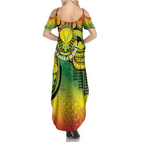 Hawaii Flag Day Summer Maxi Dress Kanaka Maoli With Kakau Polynesian Pattern LT14 - Polynesian Pride