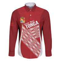 Tonga Rugby Custom Family Matching Long Sleeve Bodycon Dress and Hawaiian Shirt Go ʻIkale Tahi Go Tongan Tapa Cloth LT14 Dad's Shirt - Long Sleeve Red - Polynesian Pride