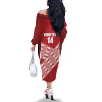 Tonga Rugby Custom Family Matching Off The Shoulder Long Sleeve Dress and Hawaiian Shirt Go ʻIkale Tahi Go Tongan Tapa Cloth