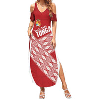 Tonga Rugby Custom Family Matching Summer Maxi Dress and Hawaiian Shirt Go ʻIkale Tahi Go Tongan Tapa Cloth LT14 Mom's Dress Red - Polynesian Pride