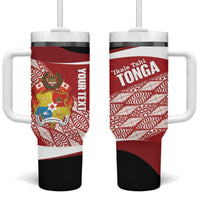 Tonga Rugby Custom Tumbler With Handle Go ʻIkale Tahi Go Tongan Tapa Cloth