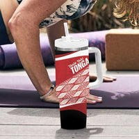 Tonga Rugby Custom Tumbler With Handle Go ʻIkale Tahi Go Tongan Tapa Cloth
