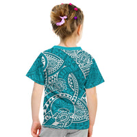 Polynesian Pride Hawaii Kid T Shirt Hawaiian Tribal Honu Turquoise Version LT14 - Polynesian Pride