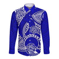 Polynesian Pride Hawaii Long Sleeve Button Shirt Hawaiian Tribal Honu Blue Version LT14 Unisex Blue - Polynesian Pride