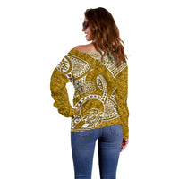 Polynesian Pride Hawaii Off Shoulder Sweater Hawaiian Tribal Honu Gold Version LT14 - Polynesian Pride
