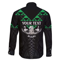 Personalised Aotearoa Rugby Family Matching Off The Shoulder Long Sleeve Dress and Hawaiian Shirt New Zealand Maori Kete Matauranga Pattern