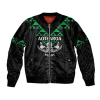 Personalised Aotearoa Rugby Sleeve Zip Bomber Jacket New Zealand Maori Kete Matauranga Pattern