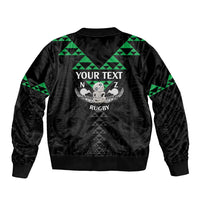 Personalised Aotearoa Rugby Sleeve Zip Bomber Jacket New Zealand Maori Kete Matauranga Pattern
