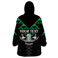 Personalised Aotearoa Rugby Wearable Blanket Hoodie New Zealand Maori Kete Matauranga Pattern