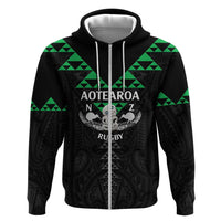 Personalised Aotearoa Rugby Zip Hoodie New Zealand Maori Kete Matauranga Pattern LT14 Zip Hoodie Black - Polynesian Pride