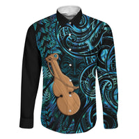 Kotiate New Zealand Family Matching Tank Maxi Dress and Hawaiian Shirt Maori Weapon Paua Shell Haka Fern LT14 Dad's Shirt - Long Sleeve Turquoise - Polynesian Pride