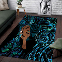 Maripi New Zealand Area Rug Maori Weapon Paua Shell Haka Fern LT14 Turquoise - Polynesian Pride