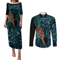 Maripi New Zealand Couples Matching Puletasi and Long Sleeve Button Shirt Maori Weapon Paua Shell Haka Fern LT14 Turquoise - Polynesian Pride