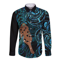 Maripi New Zealand Long Sleeve Button Shirt Maori Weapon Paua Shell Haka Fern