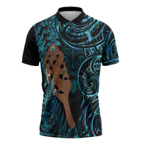 Maripi New Zealand Zipper Polo Shirt Maori Weapon Paua Shell Haka Fern LT14 Turquoise - Polynesian Pride