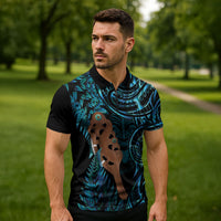 Maripi New Zealand Zipper Polo Shirt Maori Weapon Paua Shell Haka Fern
