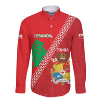 Tonga And Lebanon Long Sleeve Button Shirt 2026 Together Half Style LT14 Unisex Red - Polynesian Pride