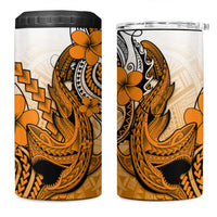 Hawaii 4 in 1 Can Cooler Tumbler Polynesian Shark Tattoo With Plumeria Orange Gradient