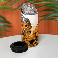 Hawaii 4 in 1 Can Cooler Tumbler Polynesian Shark Tattoo With Plumeria Orange Gradient
