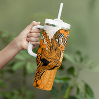 Hawaii Tumbler With Handle Polynesian Shark Tattoo With Plumeria Orange Gradient