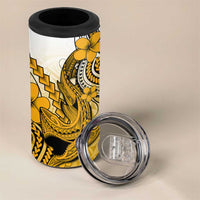 Hawaii 4 in 1 Can Cooler Tumbler Polynesian Shark Tattoo With Plumeria Gold Gradient