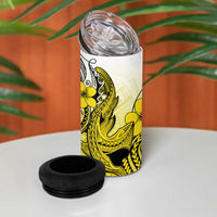 Hawaii 4 in 1 Can Cooler Tumbler Polynesian Shark Tattoo With Plumeria Yellow Gradient
