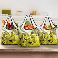 Yellow Gradient Hawaii Grocery Bag Polynesian Shark Tattoo With Plumeria