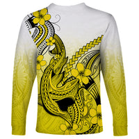 Hawaii Long Sleeve Shirt Polynesian Shark Tattoo With Plumeria Yellow Gradient LT14 - Polynesian Pride
