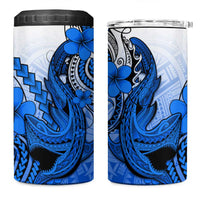 Hawaii 4 in 1 Can Cooler Tumbler Polynesian Shark Tattoo With Plumeria Blue Gradient