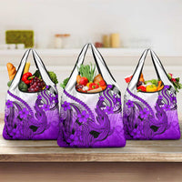 Purple Gradient Hawaii Grocery Bag Polynesian Shark Tattoo With Plumeria