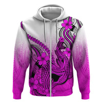 Hawaii Hoodie Polynesian Shark Tattoo With Plumeria Pink Gradient LT14 Zip Hoodie Pink - Polynesian Pride
