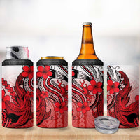 Hawaii 4 in 1 Can Cooler Tumbler Polynesian Shark Tattoo With Plumeria Red Gradient