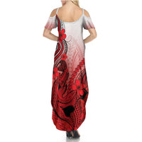 Hawaii Summer Maxi Dress Polynesian Shark Tattoo With Plumeria Red Gradient LT14 - Polynesian Pride