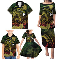 Personalised Hawaii Nene Goose Family Matching Puletasi and Hawaiian Shirt Hawaiian Map Hibiscus Polynesian Art - Reggae Gradient
