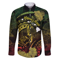 Personalised Hawaii Nene Goose Family Matching Tank Maxi Dress and Hawaiian Shirt Hawaiian Map Hibiscus Polynesian Art - Reggae Gradient