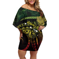 Personalised Hawaii Nene Goose Off Shoulder Short Dress Hawaiian Map Hibiscus Polynesian Art - Reggae Gradient LT14 Women Reggae - Polynesian Pride