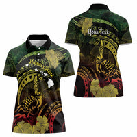 Personalised Hawaii Nene Goose Women Polo Shirt Hawaiian Map Hibiscus Polynesian Art - Reggae Gradient LT14 - Polynesian Pride