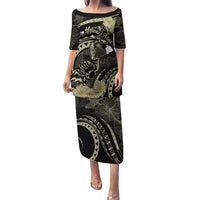 Personalised Hawaii Nene Goose Family Matching Puletasi and Hawaiian Shirt Hawaiian Map Hibiscus Polynesian Art - Beige LT14 Mom's Dress Beige - Polynesian Pride