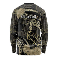 Personalised Hawaii Nene Goose Long Sleeve Shirt Hawaiian Map Hibiscus Polynesian Art - Beige