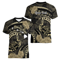 Personalised Hawaii Nene Goose Women V-Neck T-Shirt Hawaiian Map Hibiscus Polynesian Art - Beige