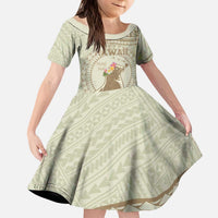 Personalised Hawaii Monk Seal Family Matching Puletasi and Hawaiian Shirt Polynesian Tattoo With Tropical Flowers - Beige Pastel LT14 Daughter's Dress Beige - Polynesian Pride