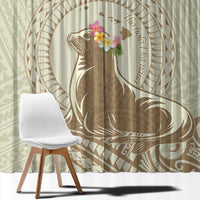 Personalised Hawaii Monk Seal Window Curtain Polynesian Tattoo With Tropical Flowers - Beige Pastel