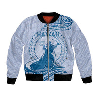 Personalised Hawaii Monk Seal Bomber Jacket Polynesian Tattoo With Tropical Flowers - Blue Pastel LT14 Unisex Blue - Polynesian Pride