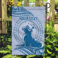 Personalised Hawaii Monk Seal Garden Flag Polynesian Tattoo With Tropical Flowers - Blue Pastel