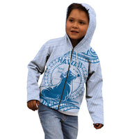 Personalised Hawaii Monk Seal Kid Hoodie Polynesian Tattoo With Tropical Flowers - Blue Pastel